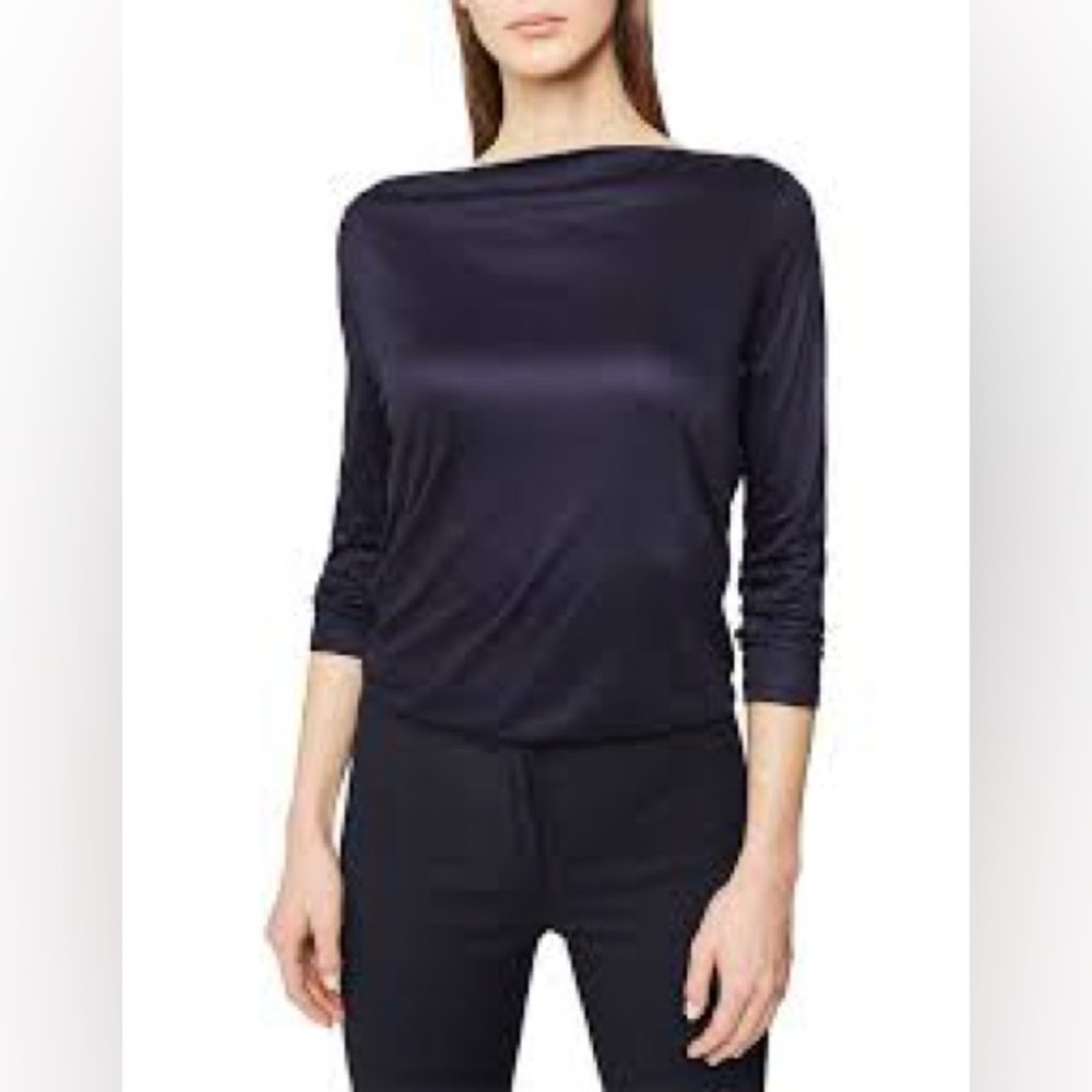 REISS Marilyn Boat Neck Long Sleeve Top In Navy - Picture 2 of 10